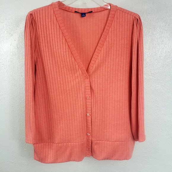 Apt. 9 Sweaters - Apt.9 Women's Peach Button Down Ribbed Shirt Top Blouse Cardigan Sweater